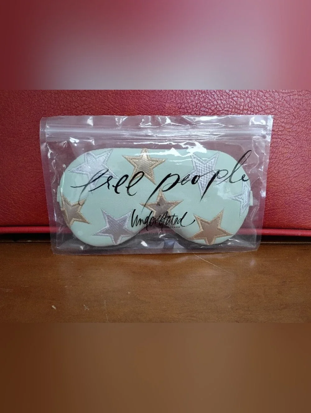 Free People Mint Eye Mask with Metallic Star Accents